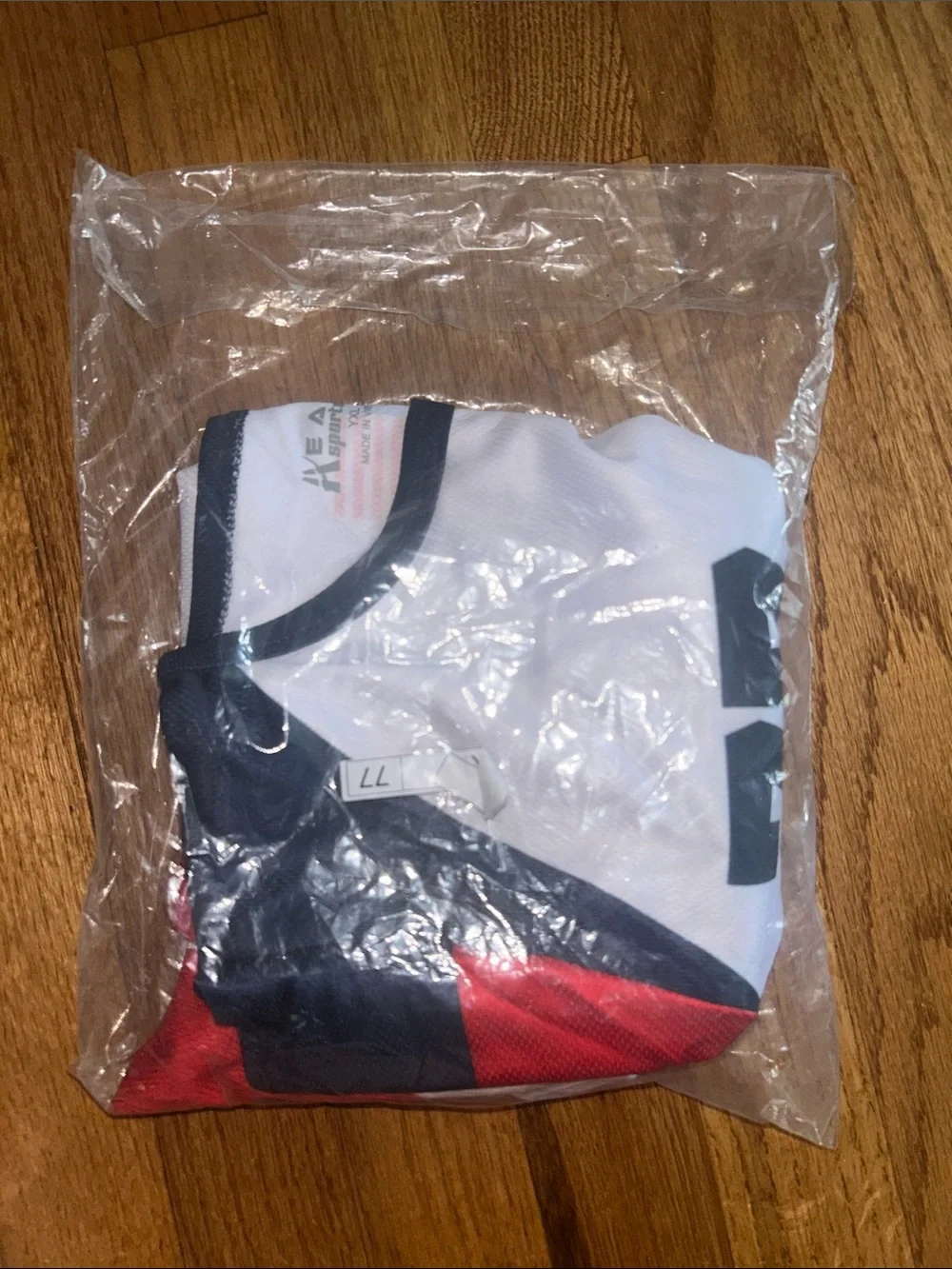 White, Red & Black Athletic Jersey with Number 77 Youth XL NEW